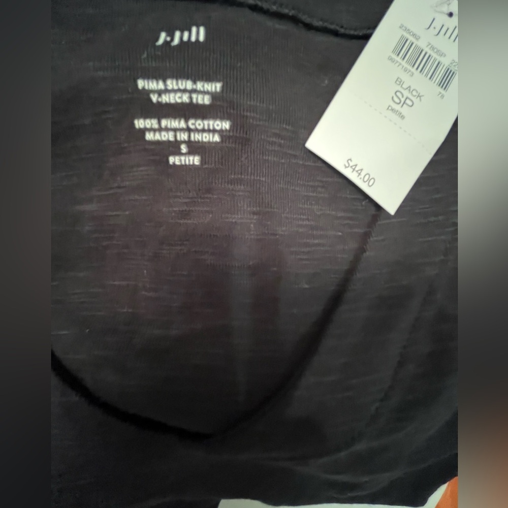 NWT J Jill Pima Cotton 100% Knit Black V-neck Petite Small Tee - Picture 8 of 8